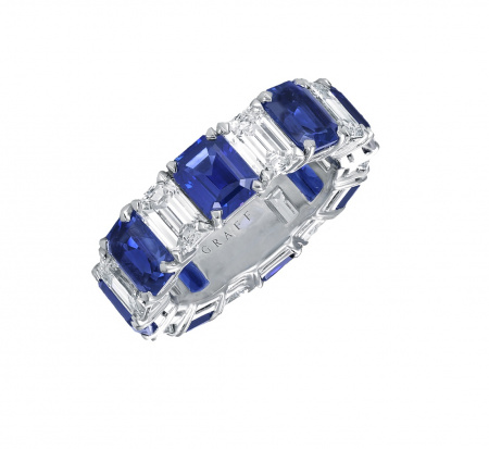 Обручальное кольцо Classic Graff Emerald Cut Sapphire and Diamond Wedding Band RER 1030