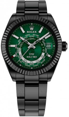 Rolex DiW Sky-Dweller World Timer Black DLC Green CUSTOM